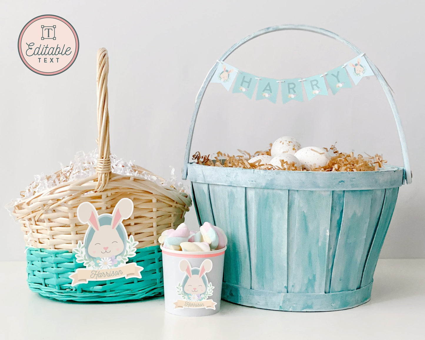 Personalized Easter Basket Name Tags || Custom Printable Easter Basket Name Banner || Girl & Boy Easter Name Tags || Bunny Kisses || EA01