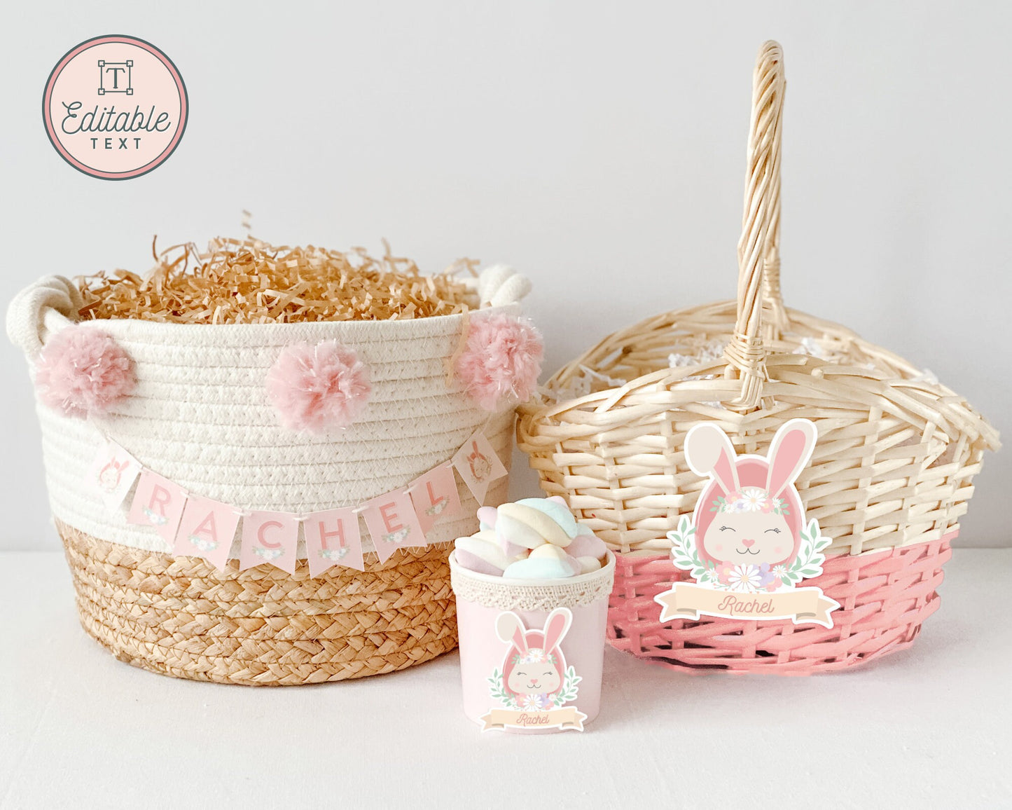 Personalized Easter Basket Name Tags || Custom Printable Easter Basket Name Banner || Girl & Boy Easter Name Tags || Bunny Kisses || EA01