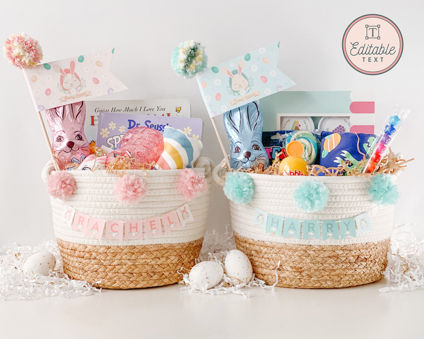 Personalized Easter Basket Name Tags || Custom Printable Easter Basket Name Banner || Girl & Boy Easter Name Tags || Bunny Kisses || EA01
