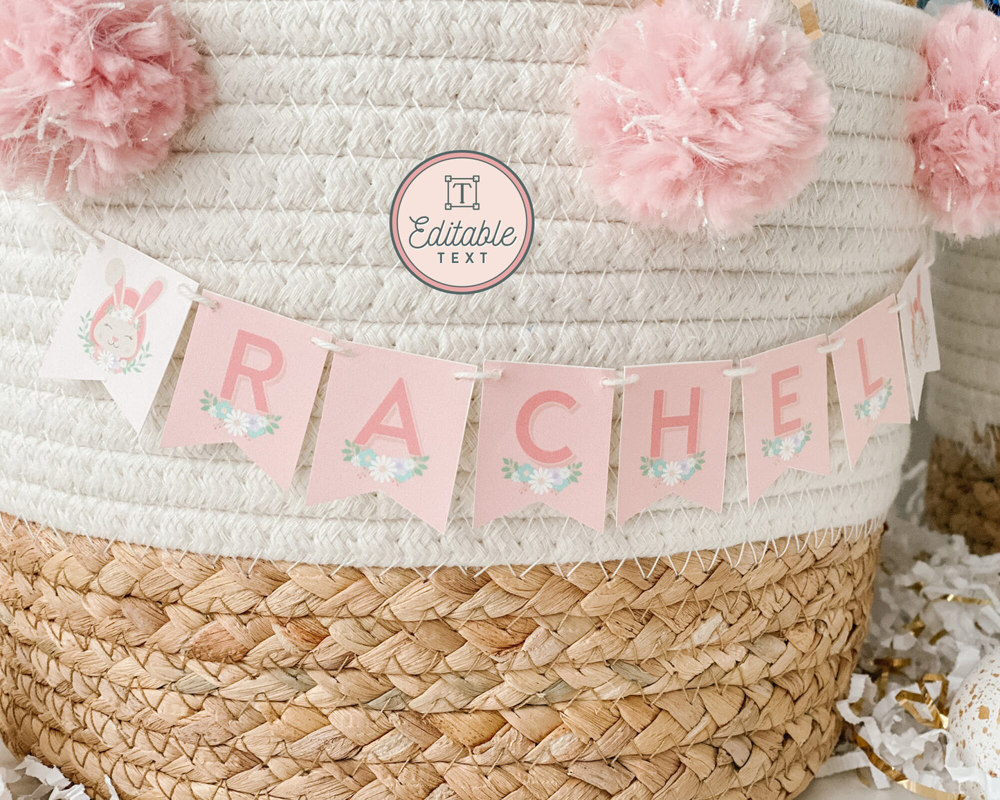 Personalized Easter Basket Name Tags || Custom Printable Easter Basket Name Banner || Girl & Boy Easter Name Tags || Bunny Kisses || EA01