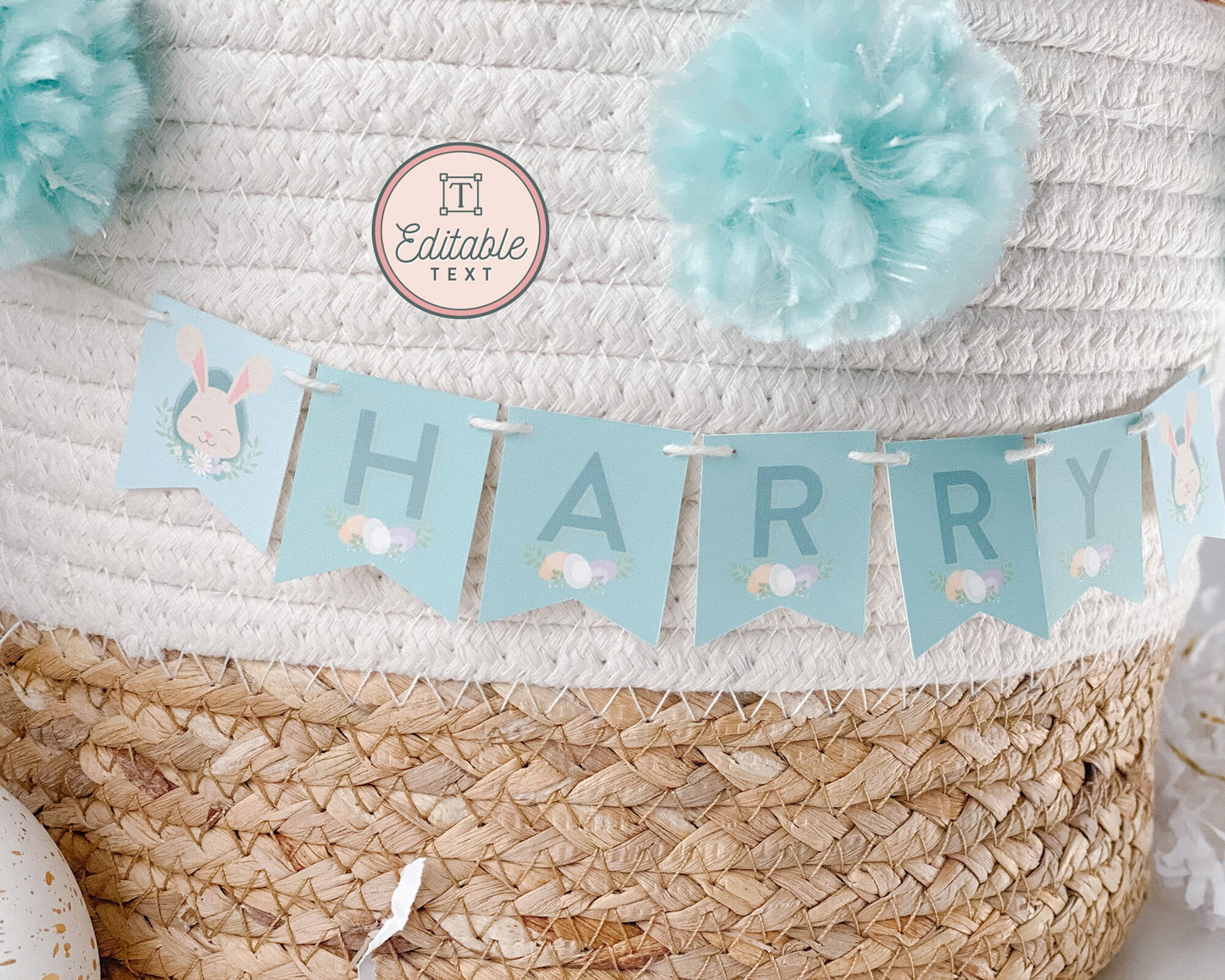 Personalized Easter Basket Name Tags || Custom Printable Easter Basket Name Banner || Girl & Boy Easter Name Tags || Bunny Kisses || EA01
