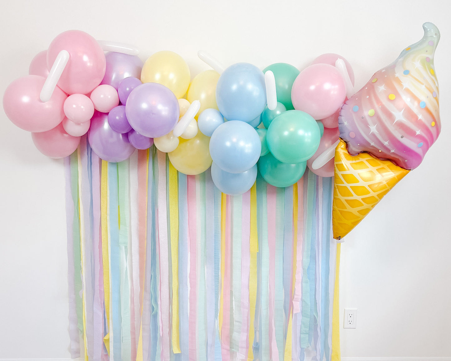 6' Ice Cream Balloon & Streamer Backdrop Kit || Summer Party Balloon Garland || Pastel Balloon Arch || Girl's Birthday Party Decor