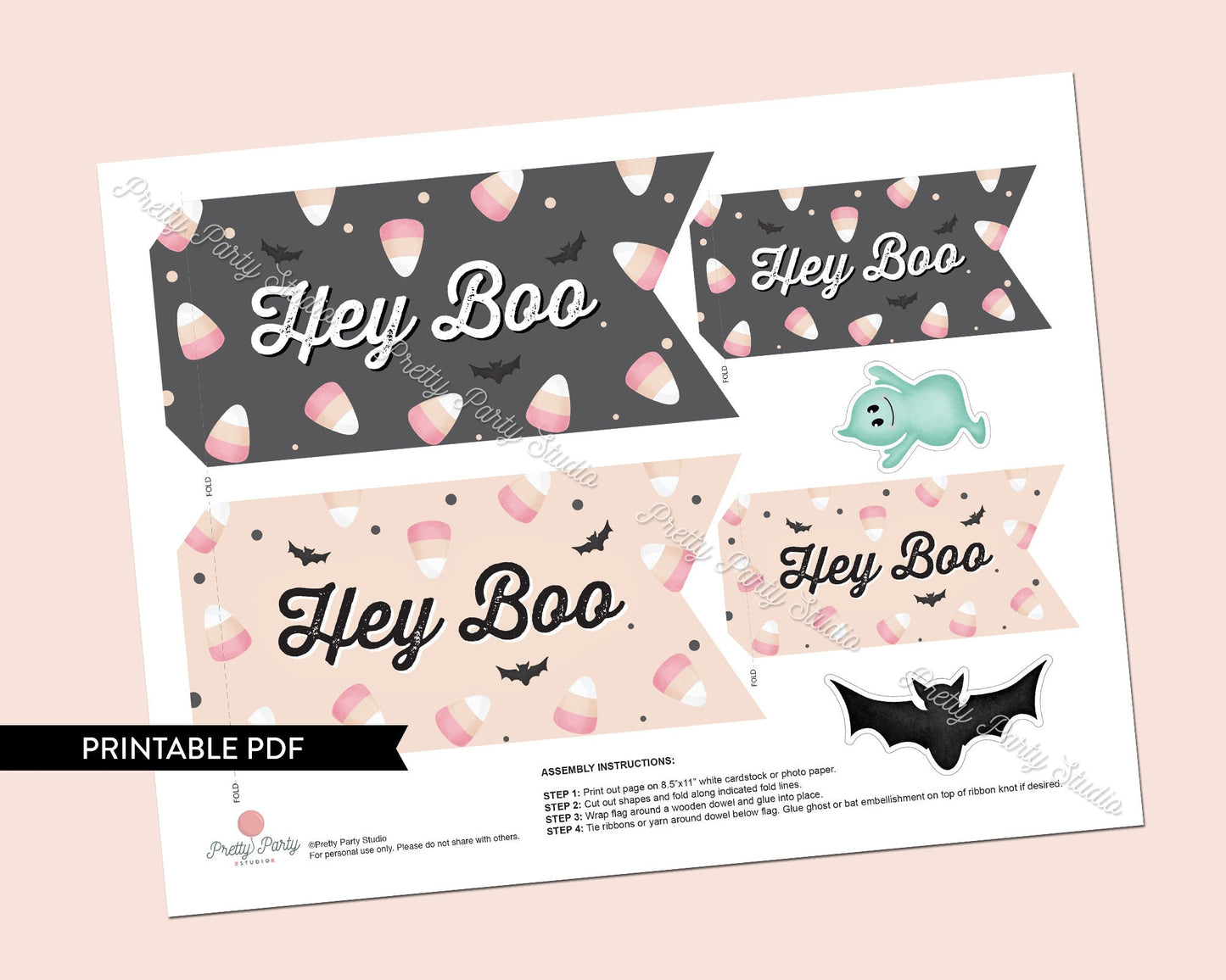 Hey Boo Halloween Pennant Flag || Printable Boo Basket Flag || Halloween Wand || Photo Prop || Halloween Activities for Kids || H01