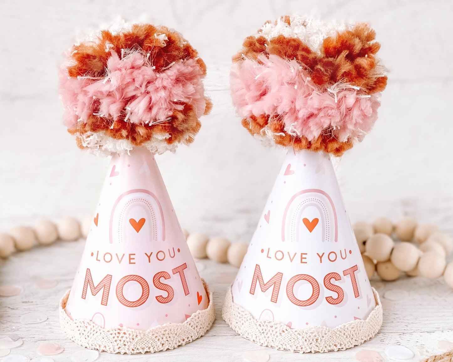 Love You Most Valentine's Day Party Hat || Printable Valentine's Day Party Decor || Galentine's Day Party || Boho Rainbow Party Hat || VD01