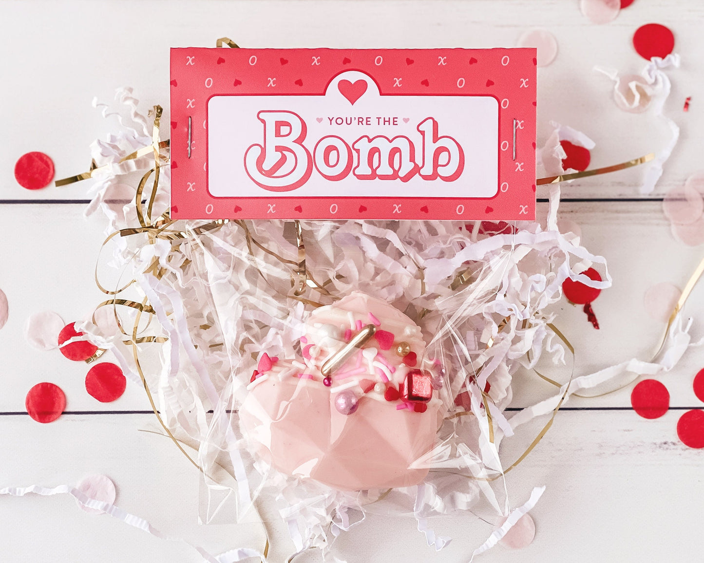 Hot Chocolate Bomb Treat Bag Topper || Red & Pink Valentine's Day || Printable Hot Cocoa Bomb Tag || Galentines Day || VD02