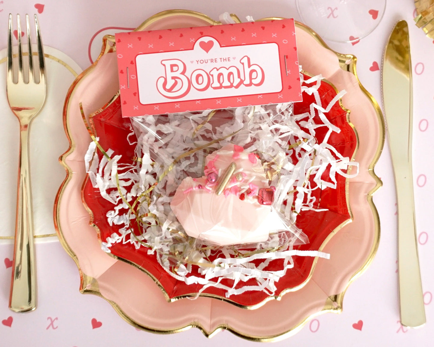 Hot Chocolate Bomb Treat Bag Topper || Red & Pink Valentine's Day || Printable Hot Cocoa Bomb Tag || Galentines Day || VD02