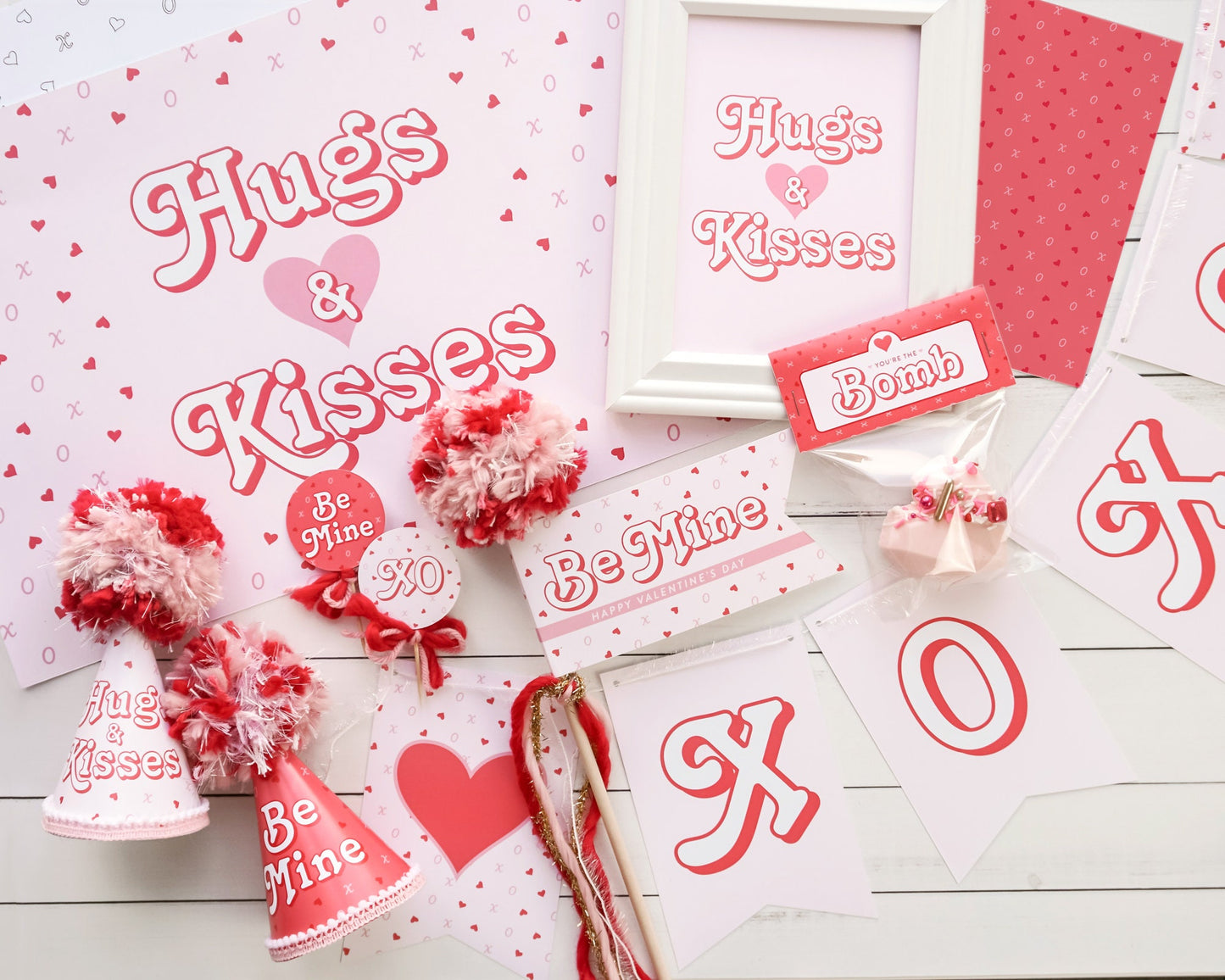 Valentine's Day Party Pack || Printable Hugs & Kisses Valentines Party Kit || DIY Activities and Decor || Kids Valentine Party Decor || VD02