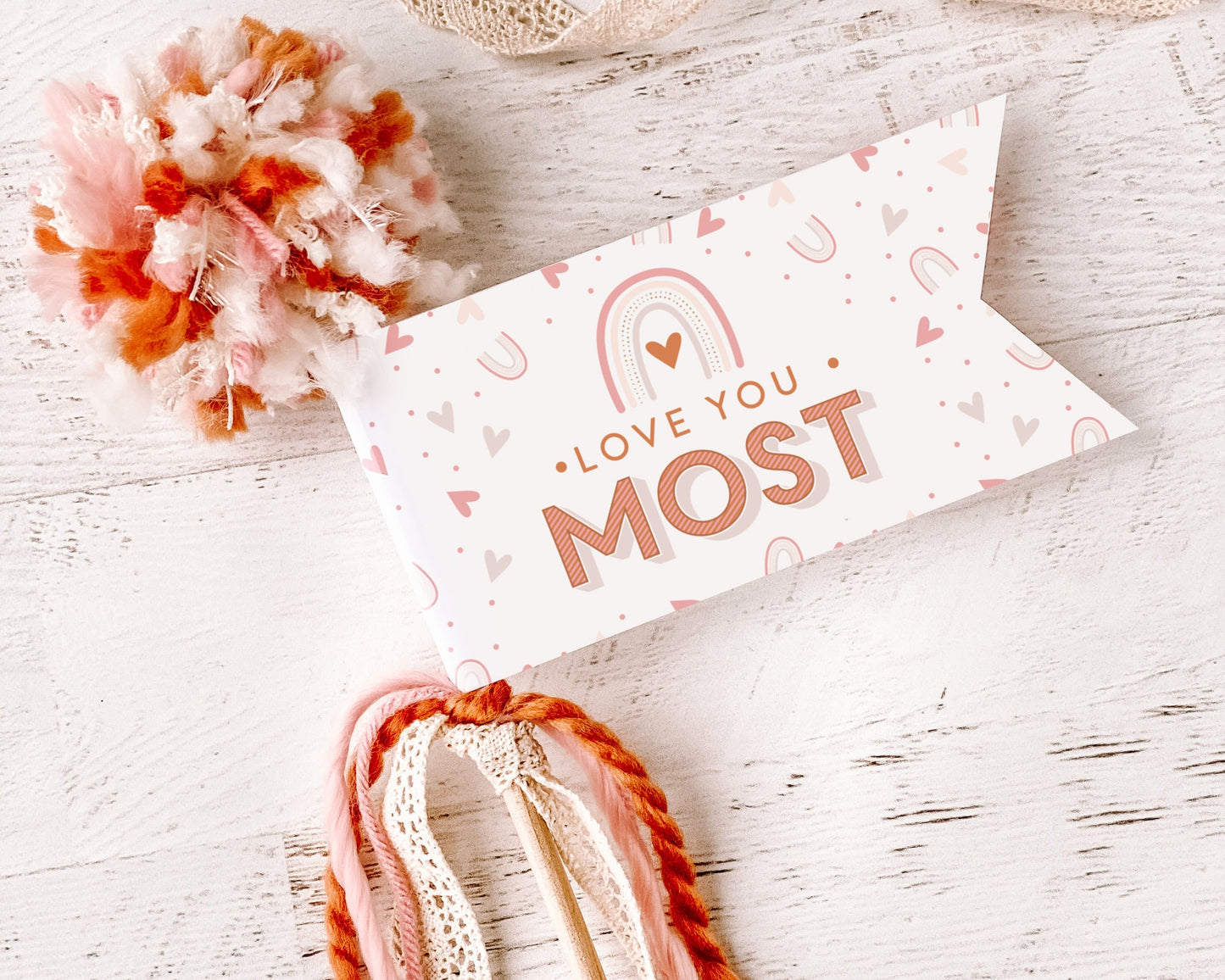 Love You Most Valentine's Day Pennant Flag || Printable Valentine Decor || Galentine's Day || Love Basket Wand || Kids Activity || VD01