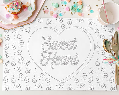 Conversation Hearts Valentine's Day Coloring Placemat || Valentine Coloring Page || Printable Placemat || Kids Valentine Activity || VD03