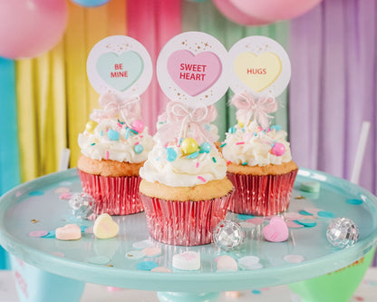 Conversation Hearts Valentine's Day Cupcake Toppers || Sweetheart Cupcake Toppers || Printable Galentine's Day Party Decorations || VD03