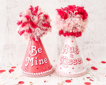 Valentine's Day Party Hats || Hugs & Kisses and Be Mine || Printable Valentine's Day Party Decor || Galentine's Day Party || VD02