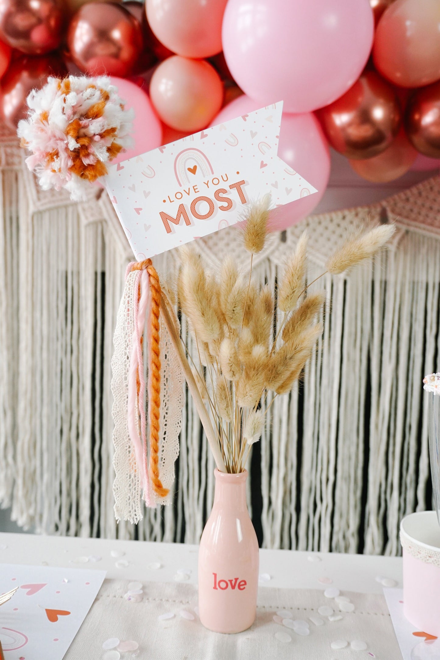 Love You Most Valentine's Day Pennant Flag || Printable Valentine Decor || Galentine's Day || Love Basket Wand || Kids Activity || VD01