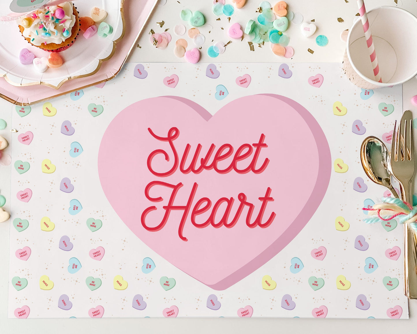 Conversation Hearts Valentine's Day Coloring Placemat || Valentine Coloring Page || Printable Placemat || Kids Valentine Activity || VD03