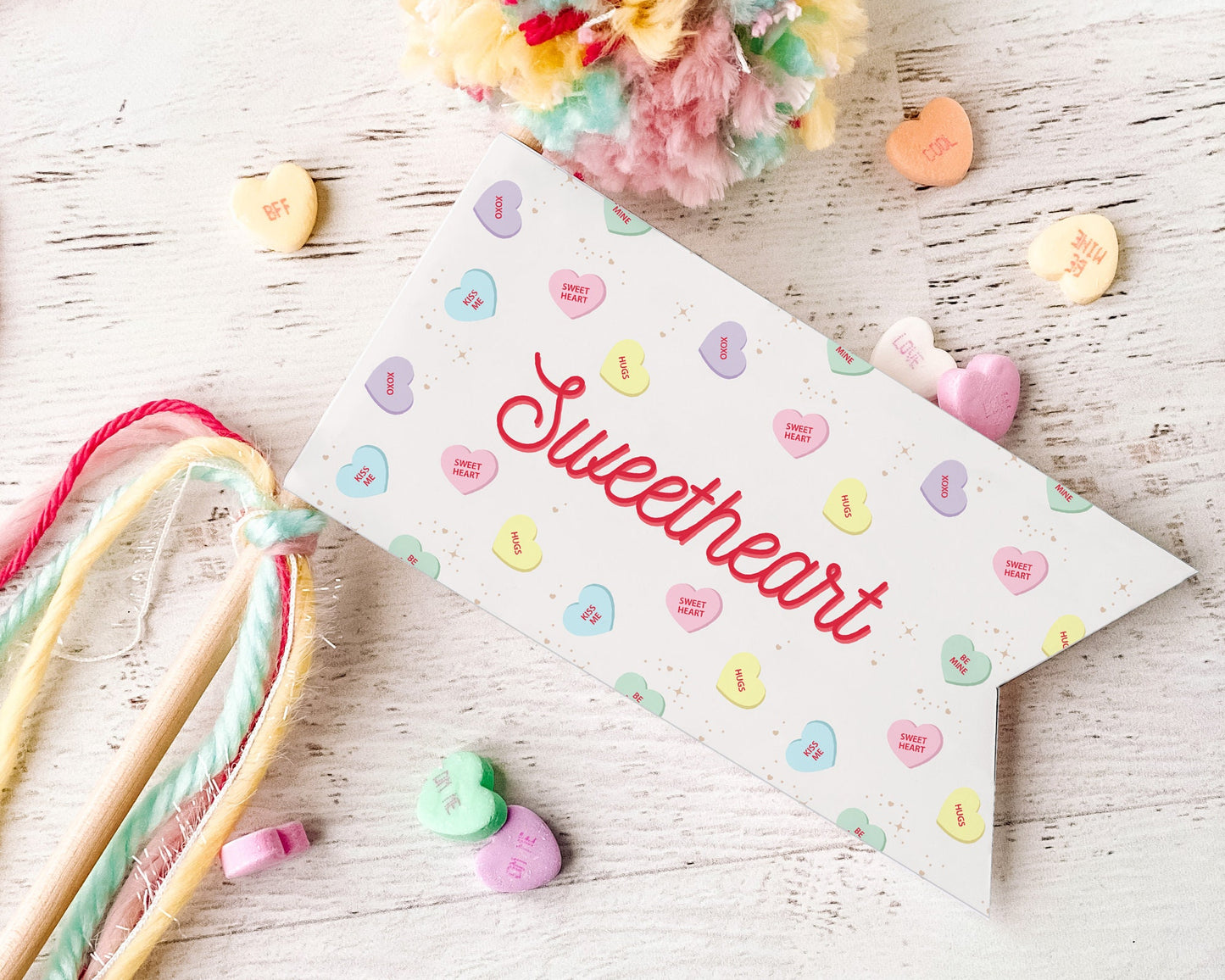 Conversation Hearts Valentine's Day Pennant Flag || Printable Sweetheart Valentine's Decor || Galentine's Day || Love Basket Wand || VD03