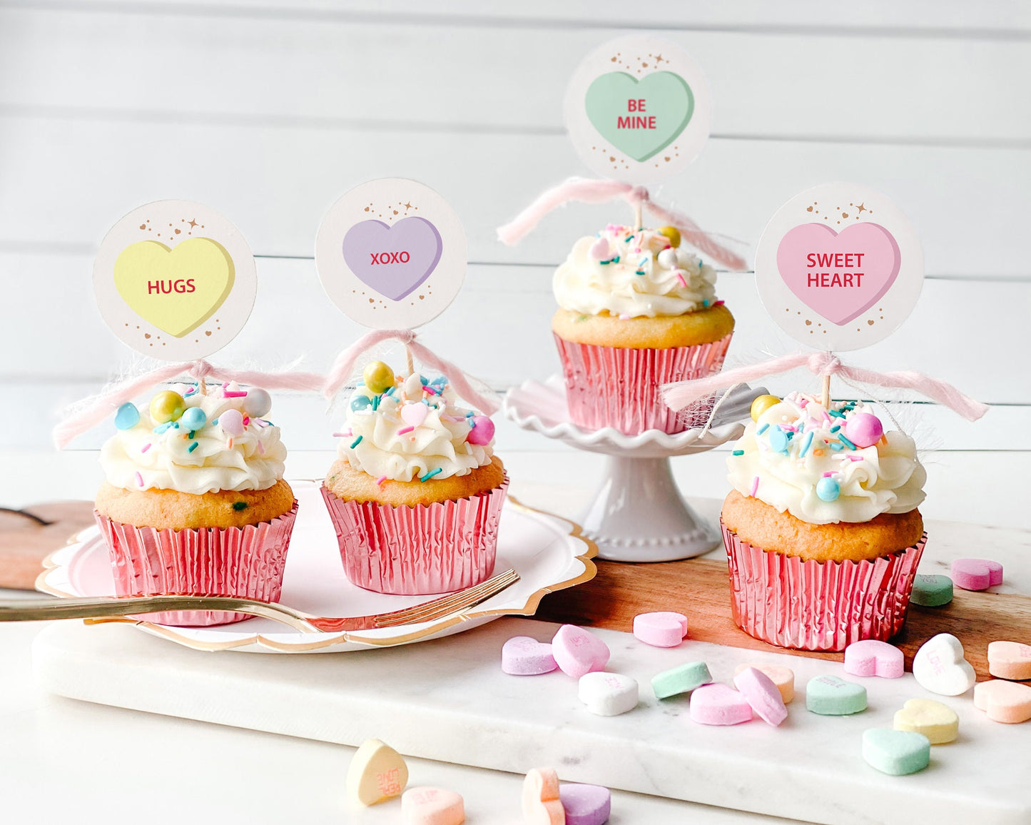 Conversation Hearts Valentine's Day Cupcake Toppers || Sweetheart Cupcake Toppers || Printable Galentine's Day Party Decorations || VD03
