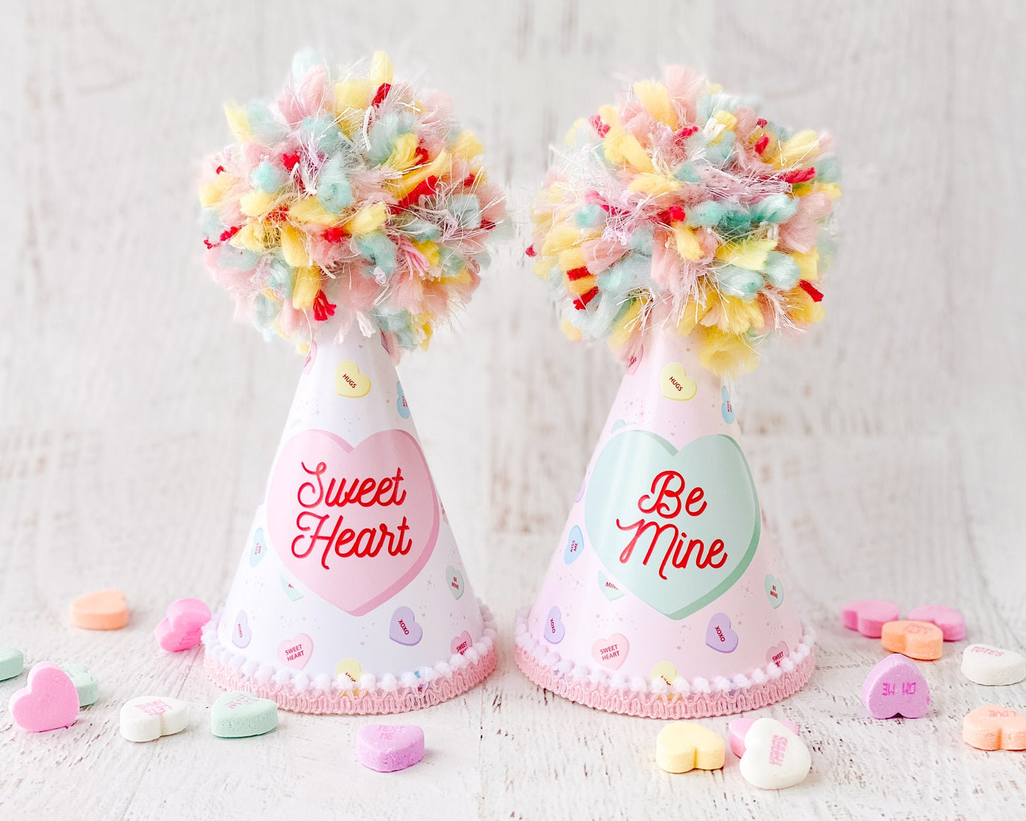 Conversation Hearts Valentine's Day Party Hats || Sweetheart and Be Mine || Printable Valentine's Day Party Decor || Galentine's Day || VD03
