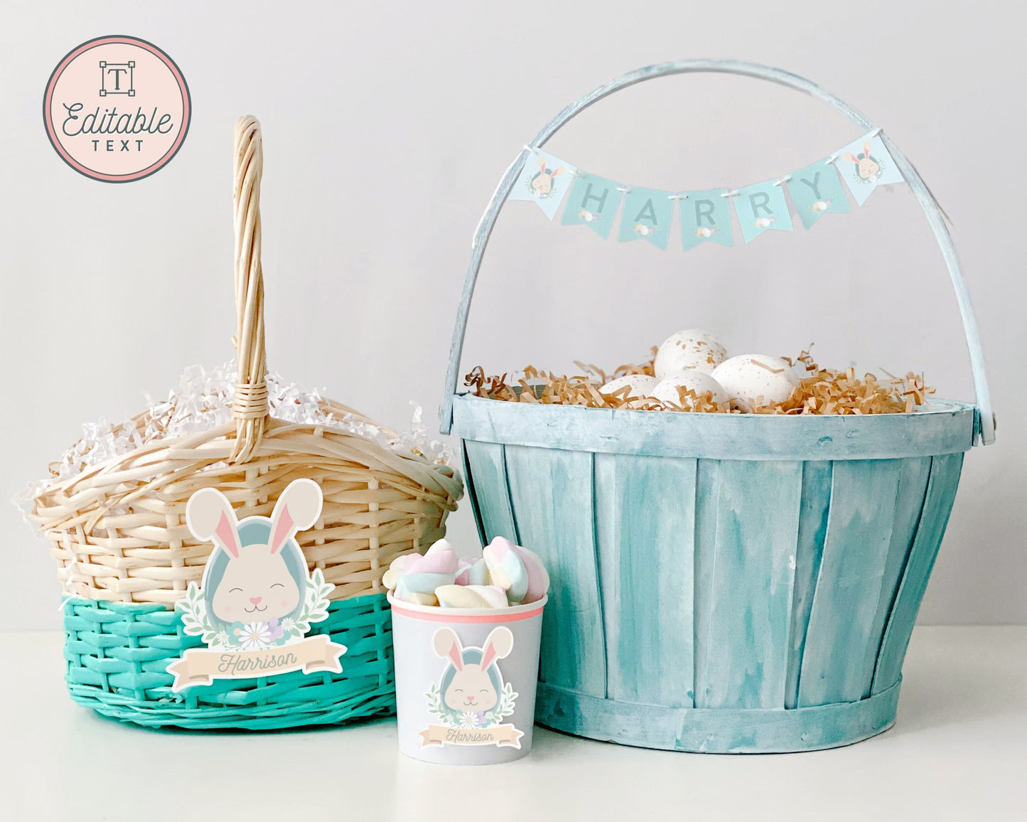 Personalized Easter Basket Name Tags  || Custom Printable Easter Basket Name Banner || Girl & Boy Easter Name Tags || Bunny Kisses || EA01