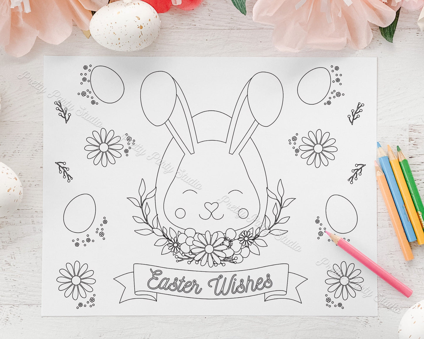 Easter Coloring Pages || Bunny Kisses & Easter Wishes || Printable Easter Activity || Colouring Sheets || Easter Activities for Kids || EA01