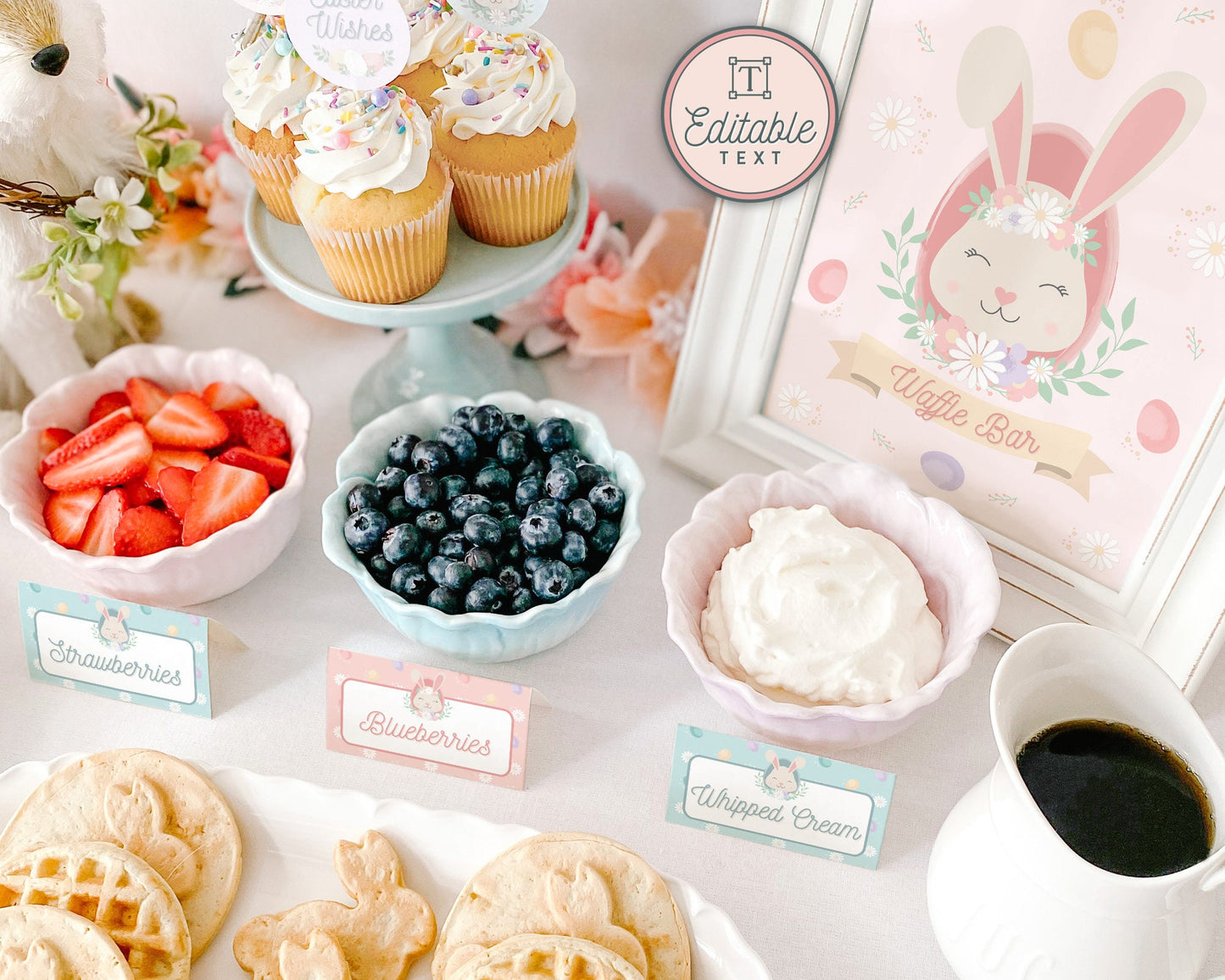 Editable Easter Sign and Labels || Waffle Bar Sign and Tags || Easter Brunch Sign || Custom Easter Sign & Food Labels || EA01