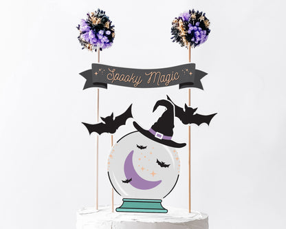 Spooky Magic Cake Topper || Printable Halloween Cake Topper || Bats & Crystal Ball Cake Topper || Kids Halloween Party Decor || H02