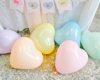 Pastel Heart Shaped Balloons 6 Pack || Conversation Heart Latex Balloons || Valentine's Day Balloons || Valentine's Day Decor || VD03