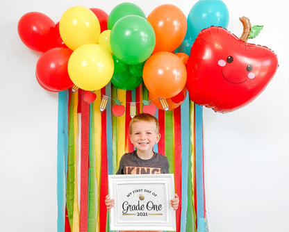 4' "Apple" Back to School Balloon & Streamer Backdrop Kit || First Day of School Balloon Garland || Balloon Arch || Back to School Party