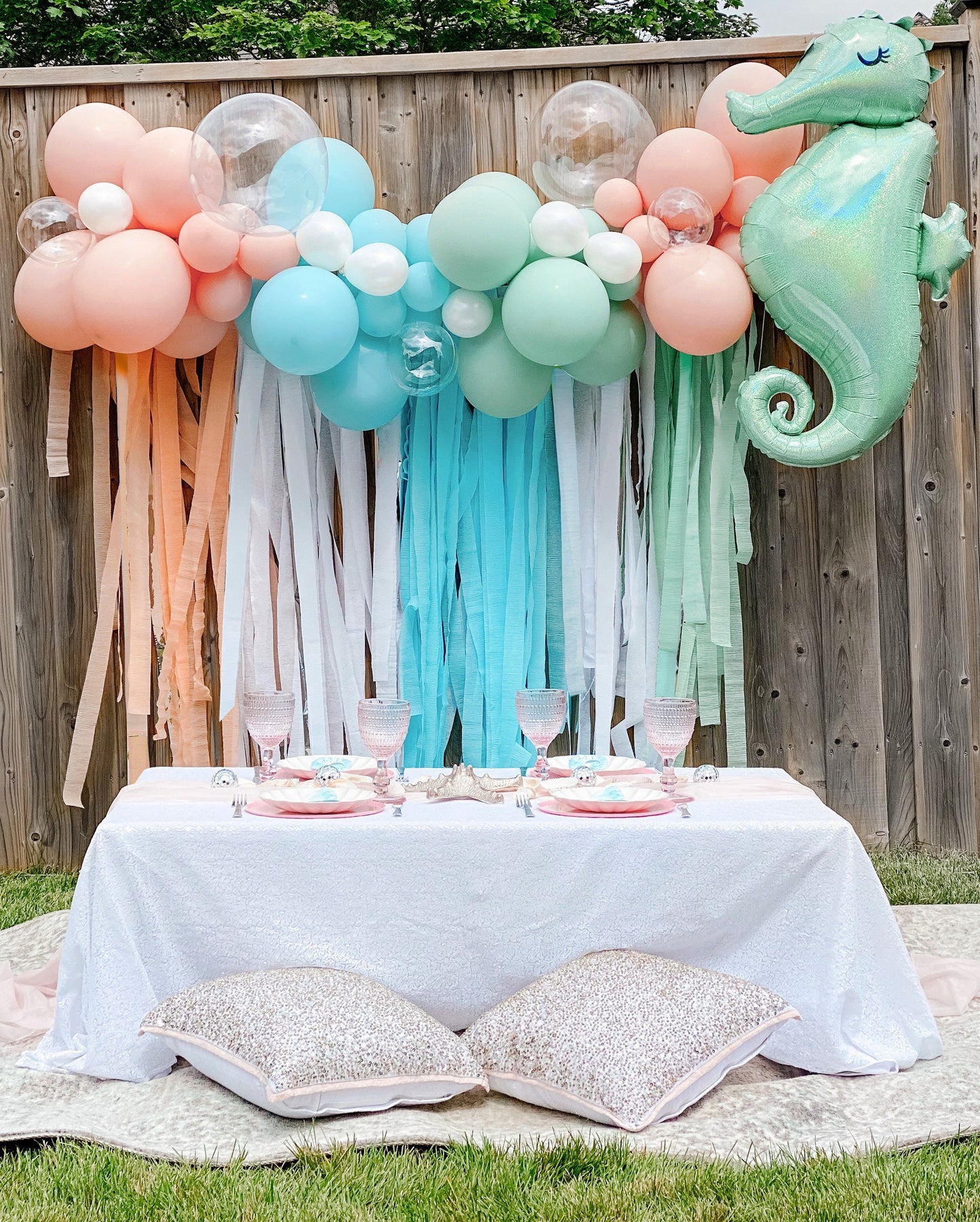 6' Pastel Seahorse Balloon Garland & Streamer Backdrop Kit || Mermaid Balloon Garland || Under the Sea Balloon Arch || Mermaid Party Decor