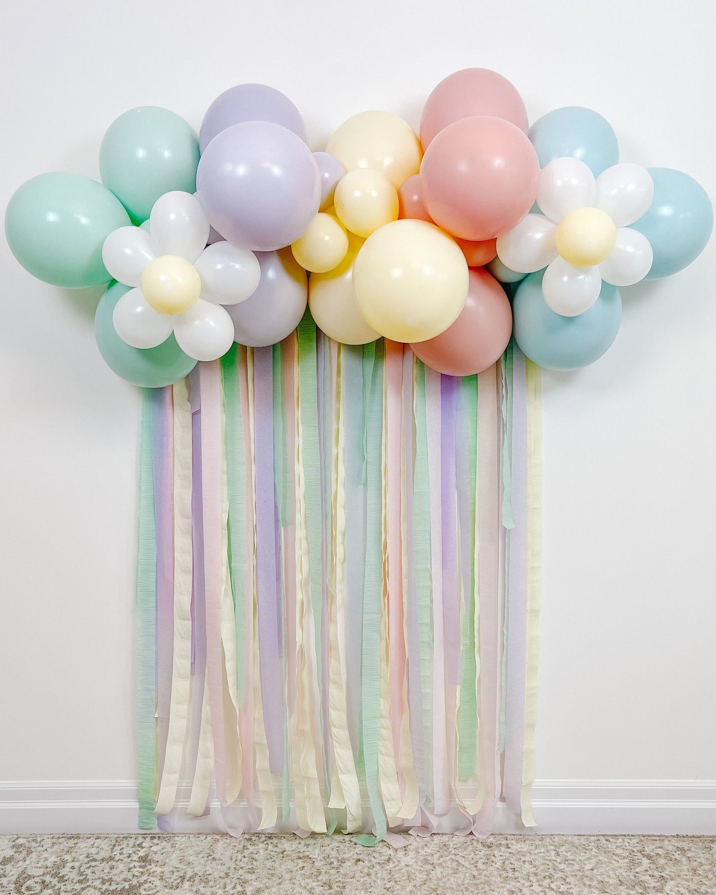 4' Pastel Spring Daisy Balloon & Streamer Backdrop Kit || Easter Balloon Garland || Balloon Arch with Daisies || Easter Decor || EA01