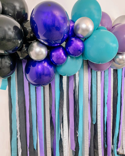 6' Gamer Balloon & Streamer Backdrop Kit || Black and Purple Balloon Garland || Roblox Balloon Arch || Fort Nite Video Game Party Decor