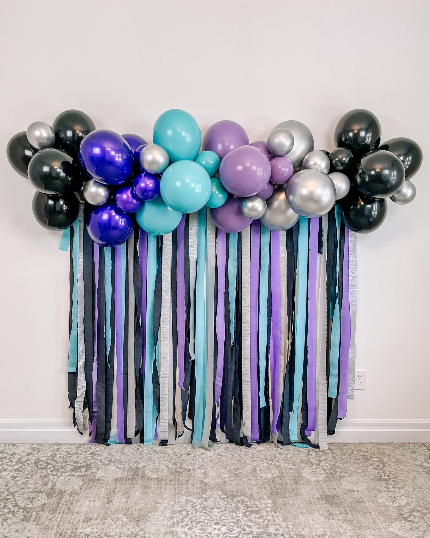6' Gamer Balloon & Streamer Backdrop Kit || Black and Purple Balloon Garland || Roblox Balloon Arch || Fort Nite Video Game Party Decor