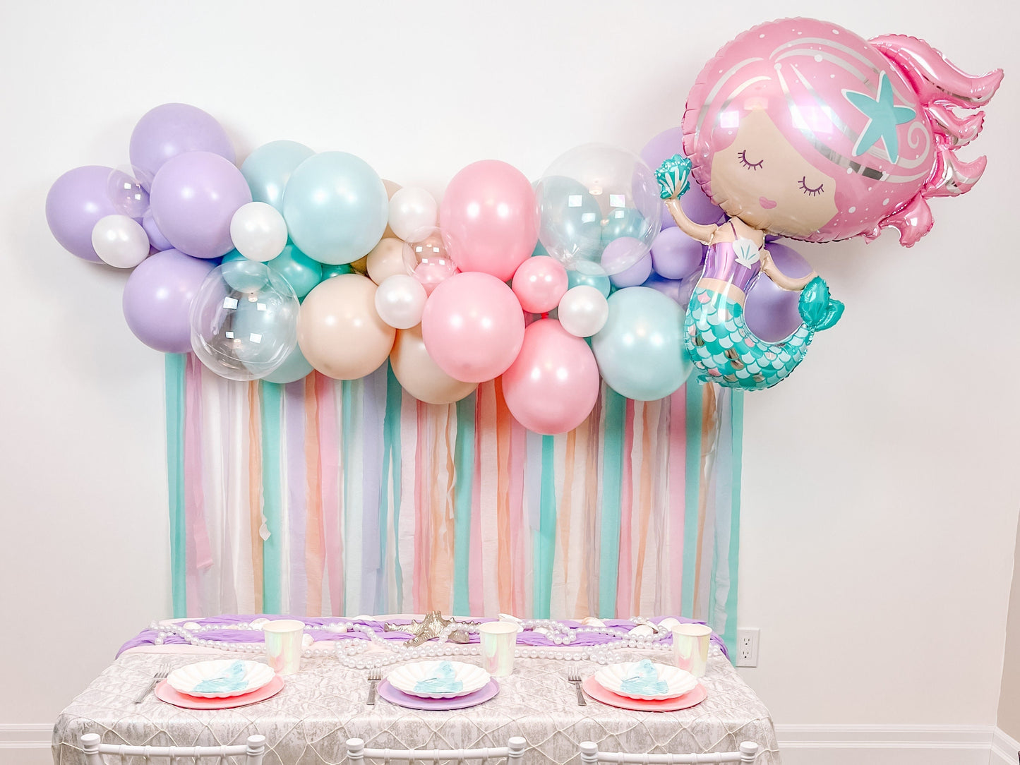 6' Pastel Mermaid Balloon Garland & Streamer Backdrop Kit || Mermaid Balloon Garland || Under the Sea Balloon Arch || Mermaid Party Decor