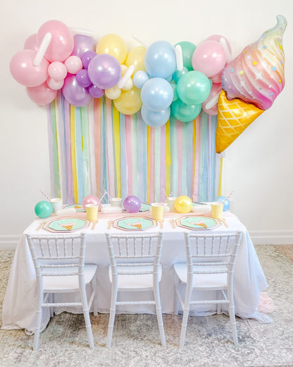 6' Ice Cream Balloon & Streamer Backdrop Kit || Summer Party Balloon Garland || Pastel Balloon Arch || Girl's Birthday Party Decor