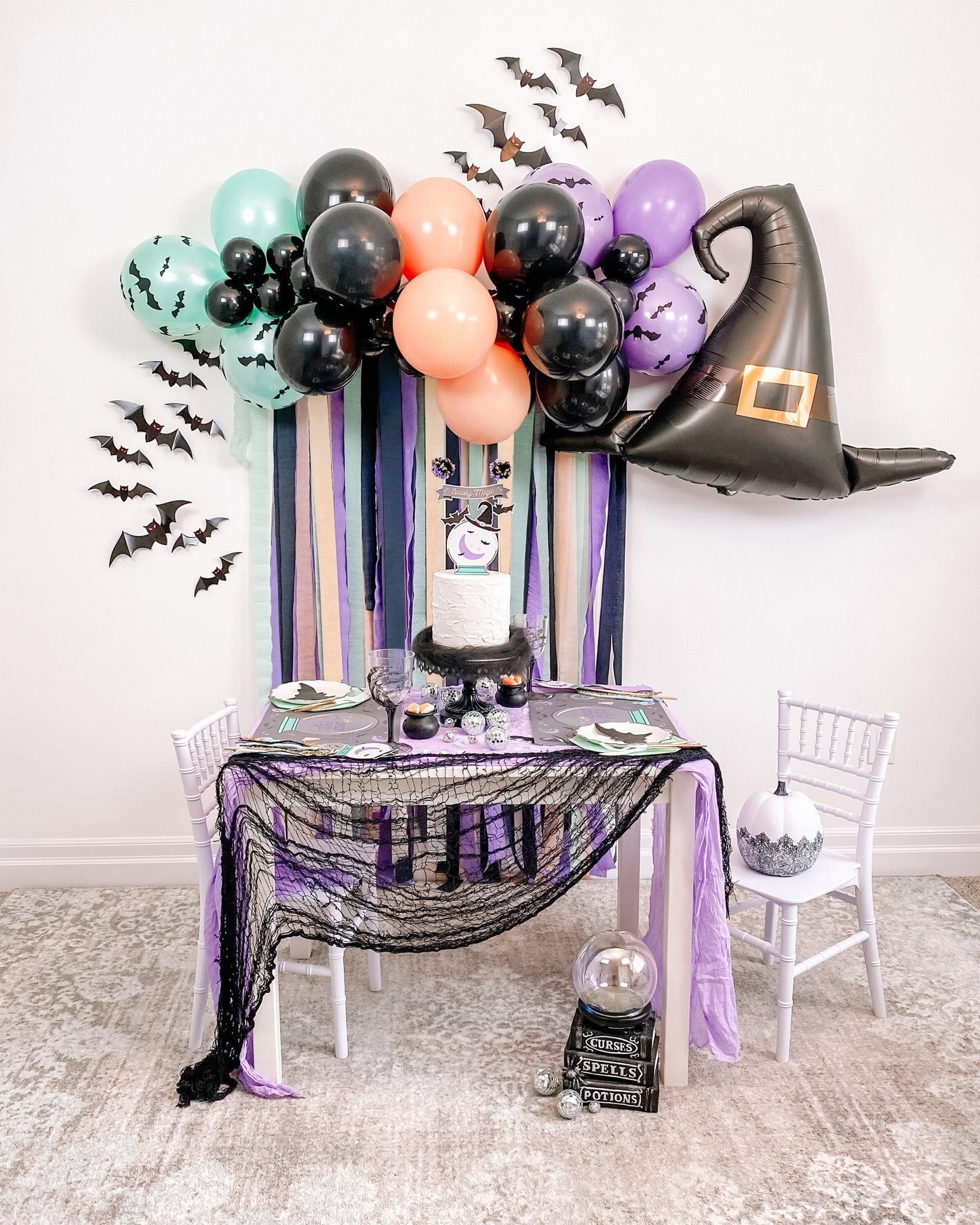 4' "Spooky Magic" Halloween Balloon & Streamer Backdrop Kit | Halloween Balloon Garland | Witch Balloon Arch | Halloween Party Decor | H02