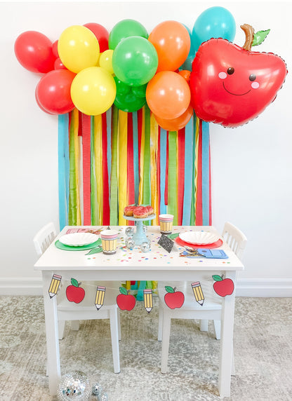 4' "Apple" Back to School Balloon & Streamer Backdrop Kit || First Day of School Balloon Garland || Balloon Arch || Back to School Party